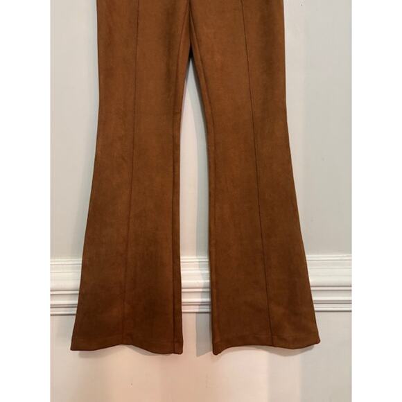 Spanx Faux Suede Pants High Waist Flare Pull On Caramel Large Seamed NEW - Picture 4 of 6